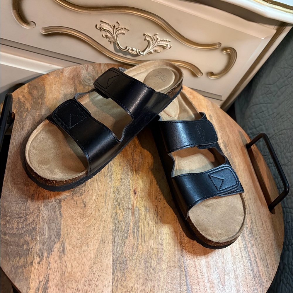 Black Leather Slide Sandals